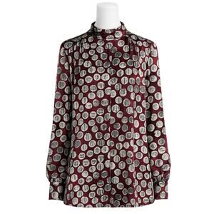 Manila Grace Burgundy Satin Print Blouse – Size 8-10 (TG 40 EU)